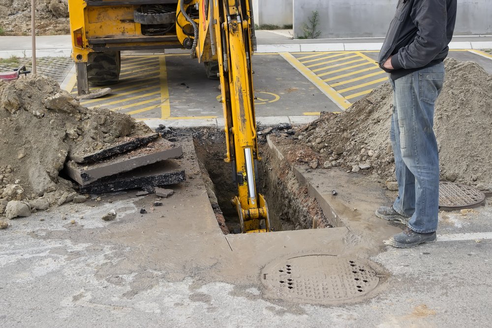 Excavating collapsed sewer line